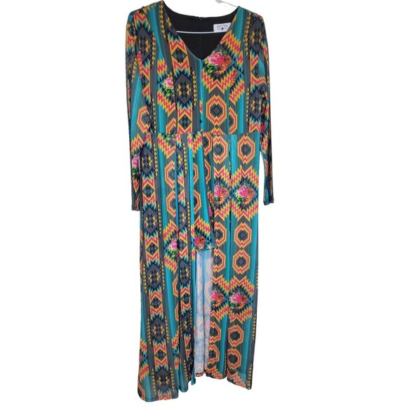 Crazy Train Jolie Romper Shorts Aztec Long Sleeve One Piece Womens Med - Picture 1 of 9